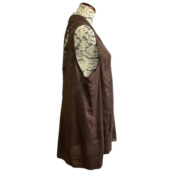 Chico’s sleeveless v-neckline 100% linen brown size 3 - Picture 2 of 6